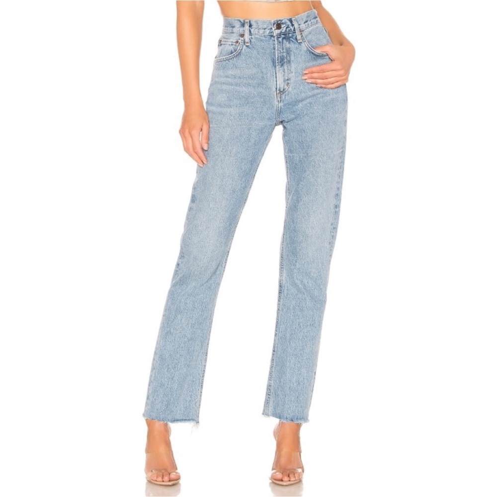 Agolde Jeans Womens 28 Cherie High Rise Straight Light Blue Raw Hem 100% Cotton
